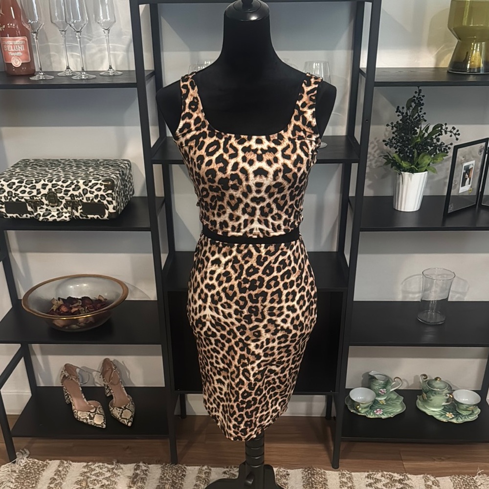 Fashion Nova Tan Cream Midi Pencil Skirt Set
